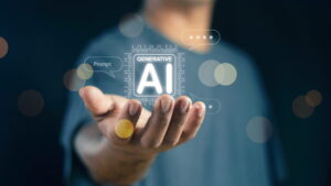 Man using technology generative ai for working tools. chat with